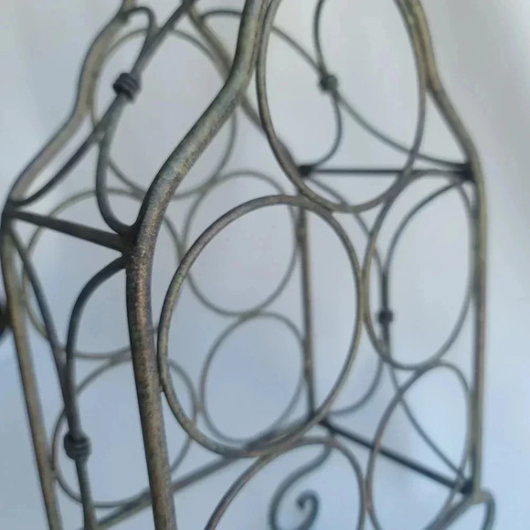 21" Vintage Finish metal decorative 5 wine bottle holder table top w/ Handle - Picture 6 of 11
